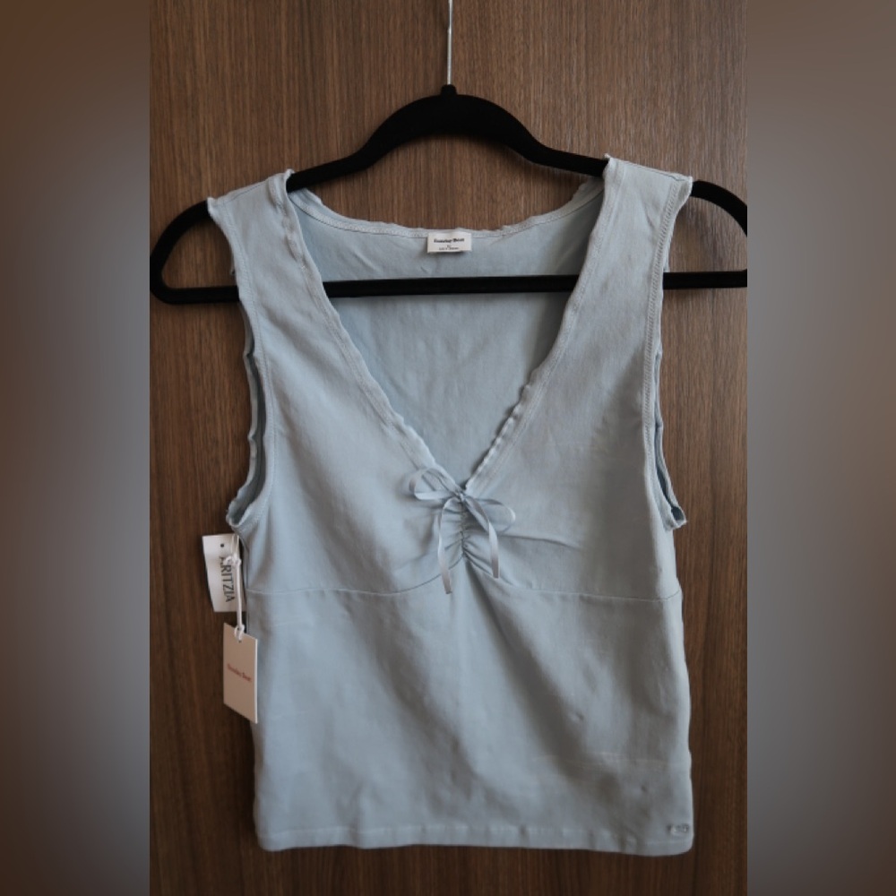 Aritzia Pale Blue V-Neck Tank with Front Tie